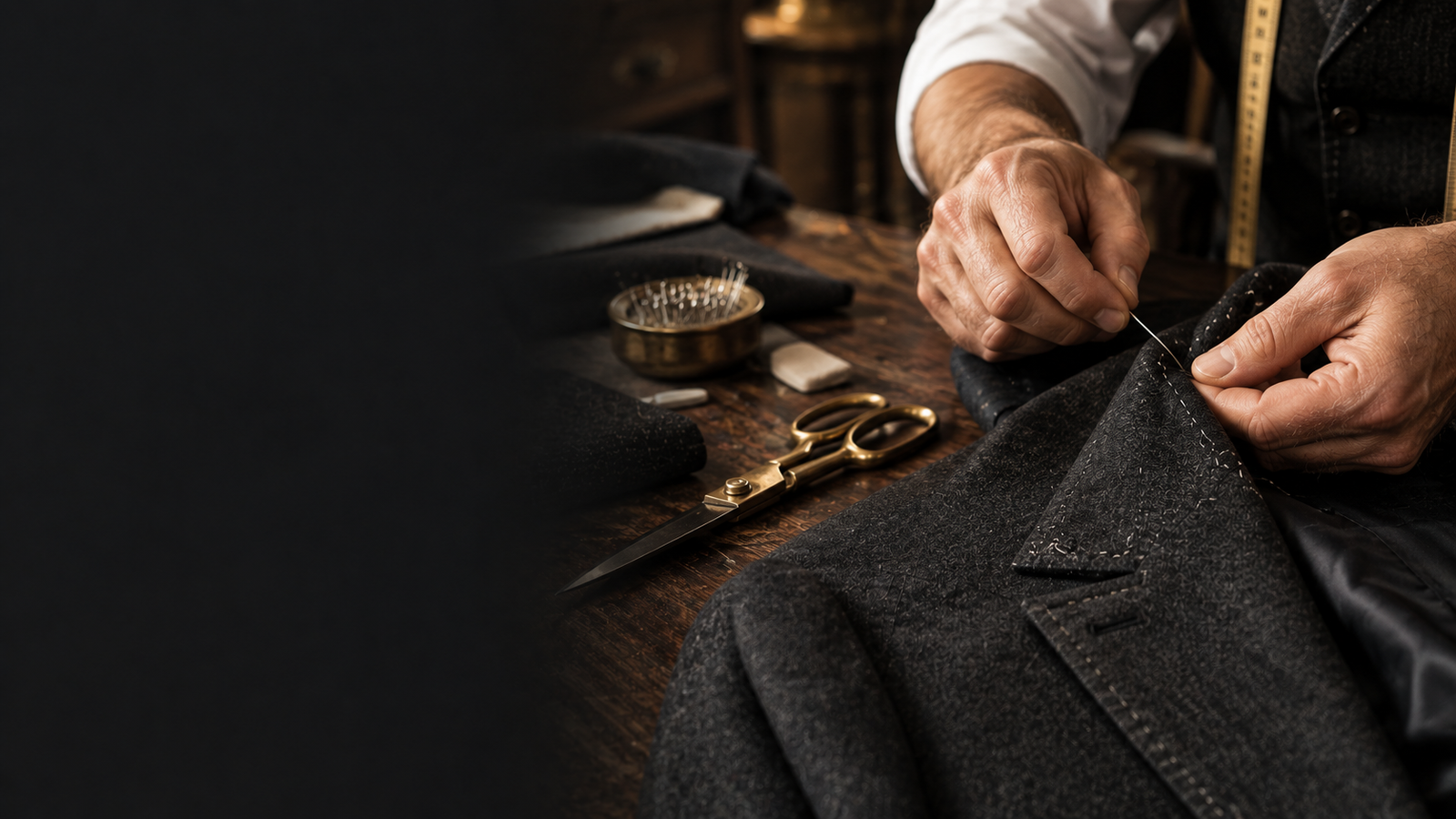 Close-up of careful garment stitching