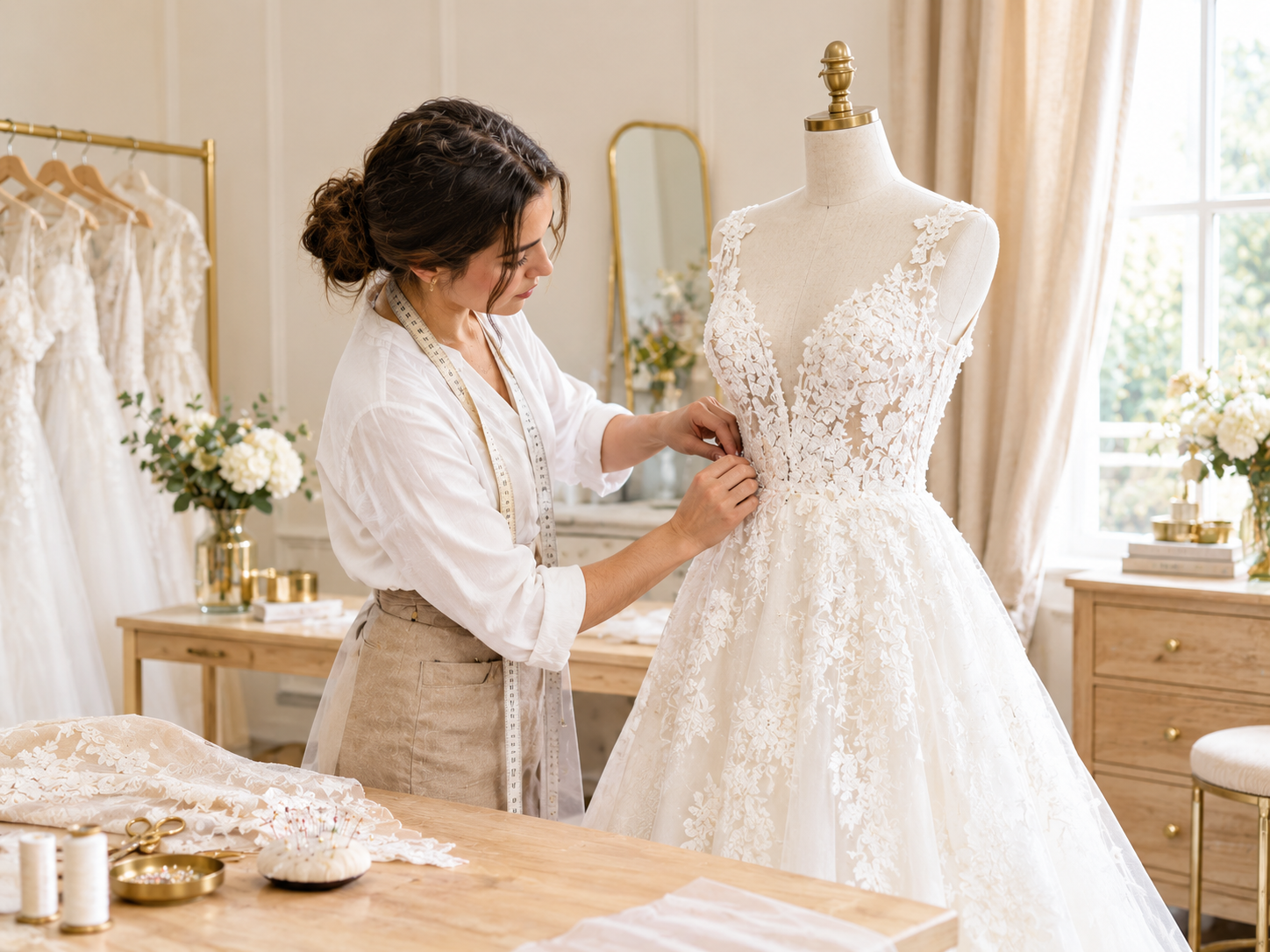 Wedding dress prepared for a bridal fitting