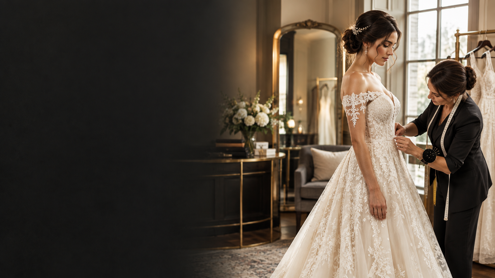 Wedding dress prepared for a bridal fitting