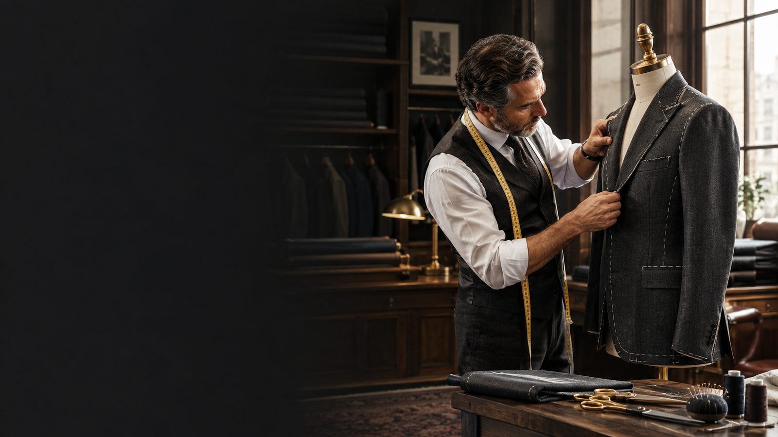 Tailor carefully working on a suit
