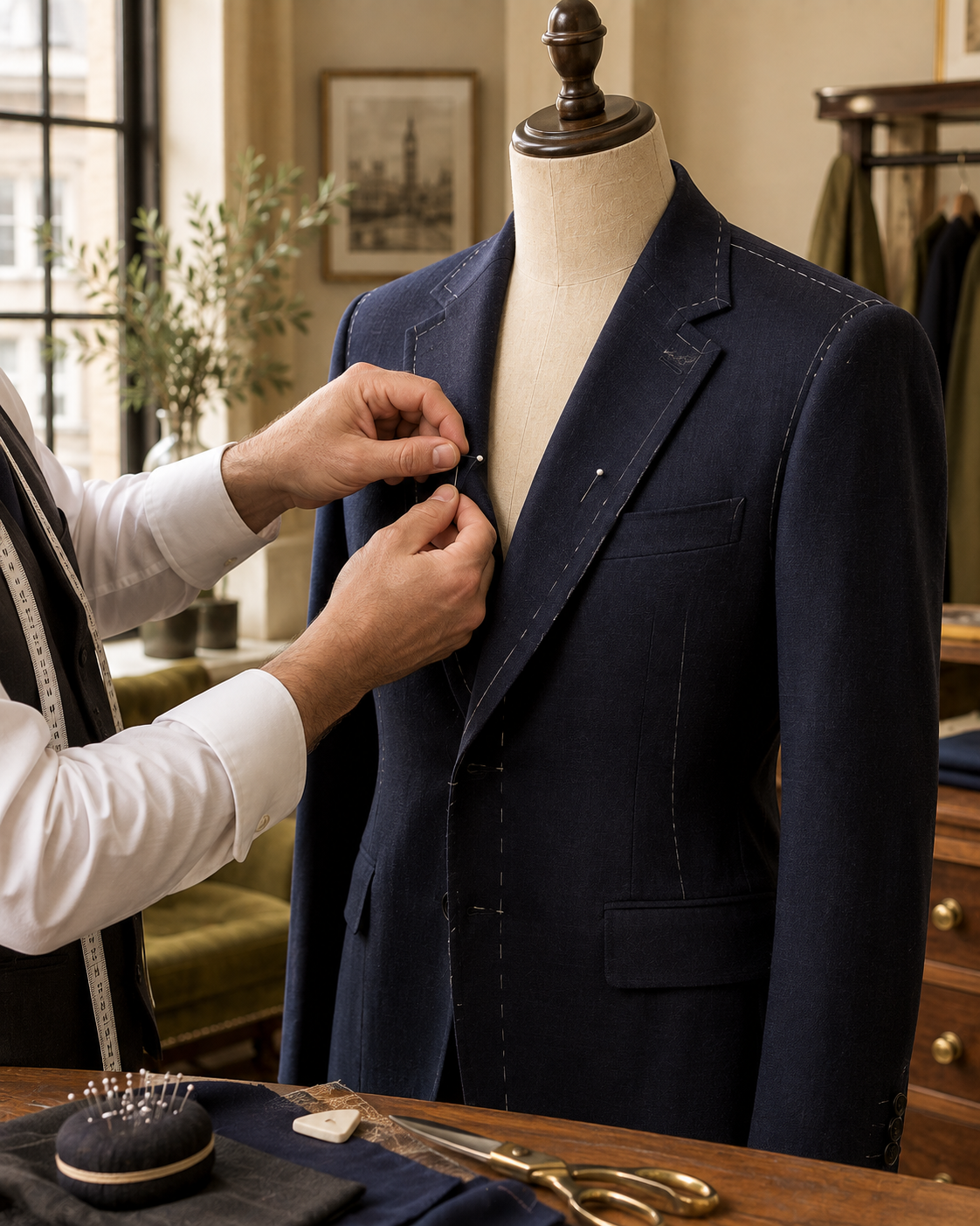 Tailor adjusting a suit jacket on a mannequin